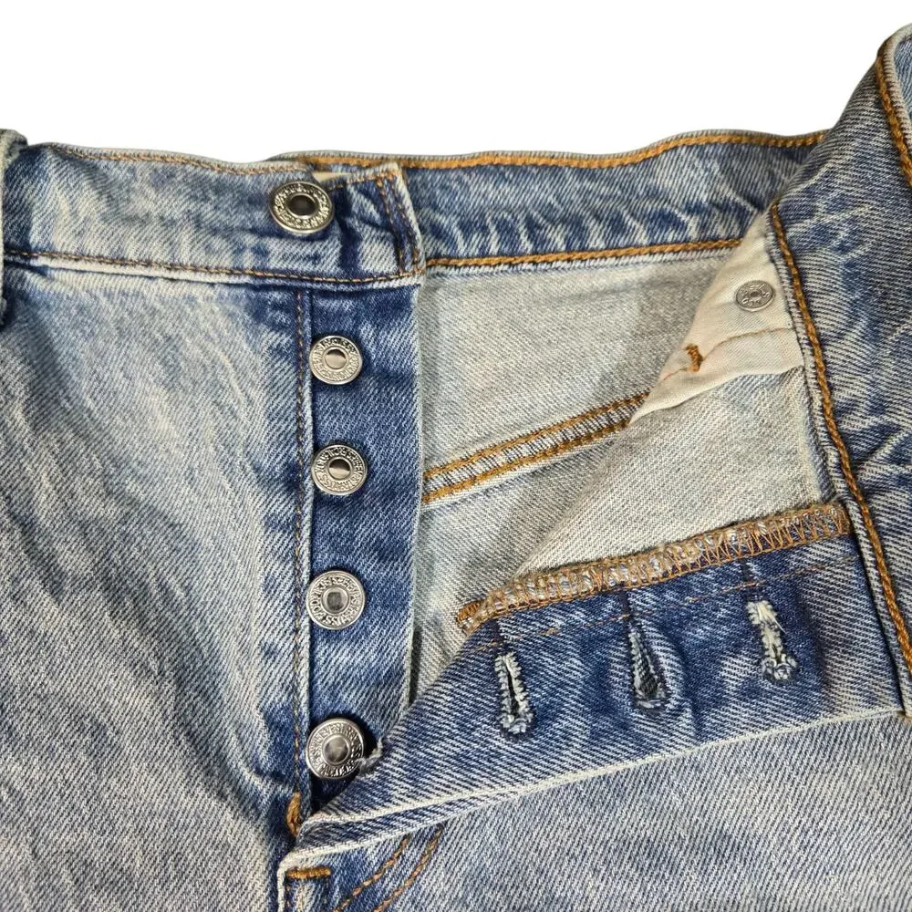 Levis 501 Curve Button Fly Distressed Denim Shorts Blue W32 High Rise Cut Offs